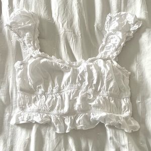 preppy summer white ruched top